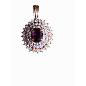 Vintage Signed Roman Crystal Amethyst and CZ Pendant 3 Layer Tier Necklace